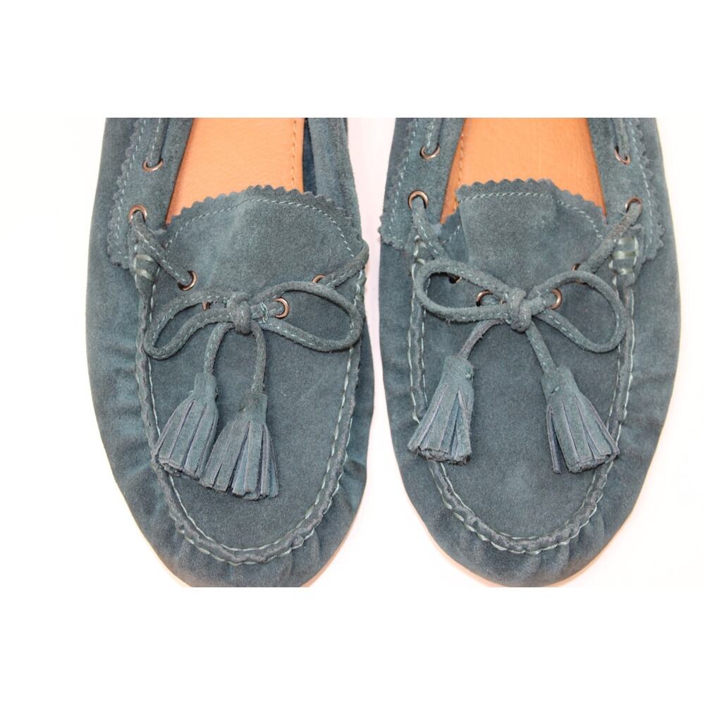 Coach Nadia Driver Loafers Women's 8.5 B Teal Suede Leather Slip On Tassel Bow - Picture 2 of 8